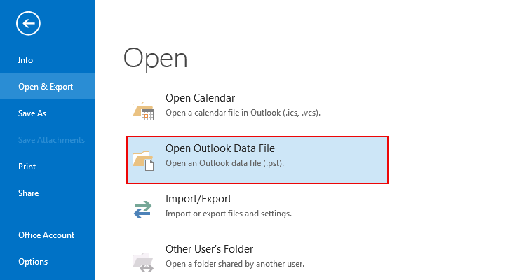 open ms outlook and import resultant pst emails