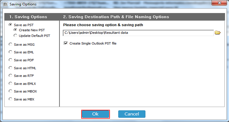 displaying destination path of converted data